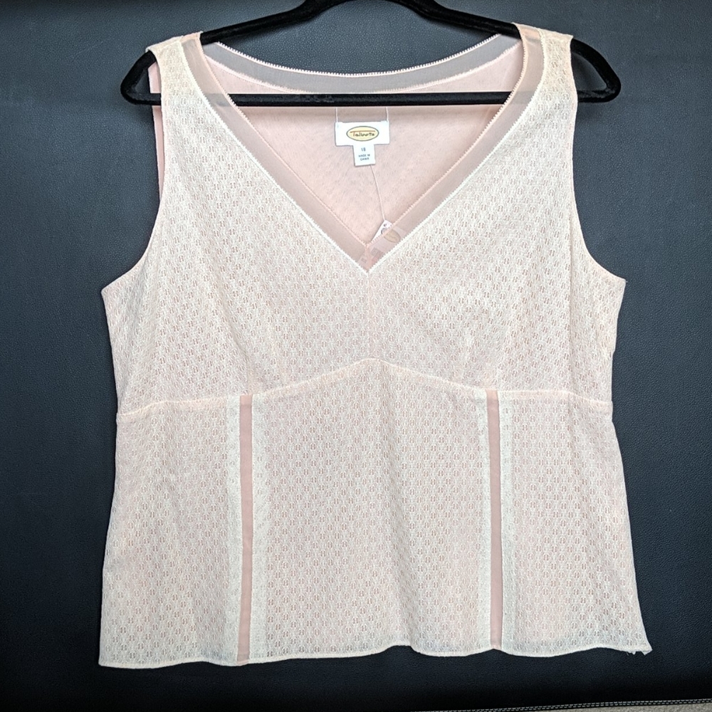 Pale pink, cream lace sleeveless v-neck blouse